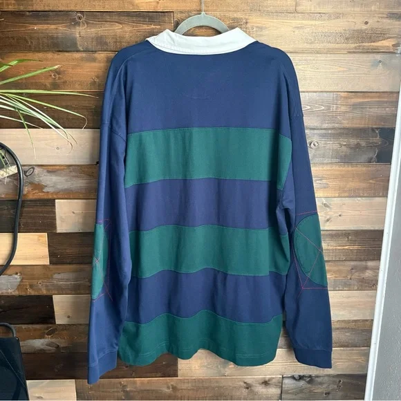 NWT Façonnable Men’s XXL Striped Rugby Polo Shirt Navy Green White Crest Logo - Picture 6 of 12